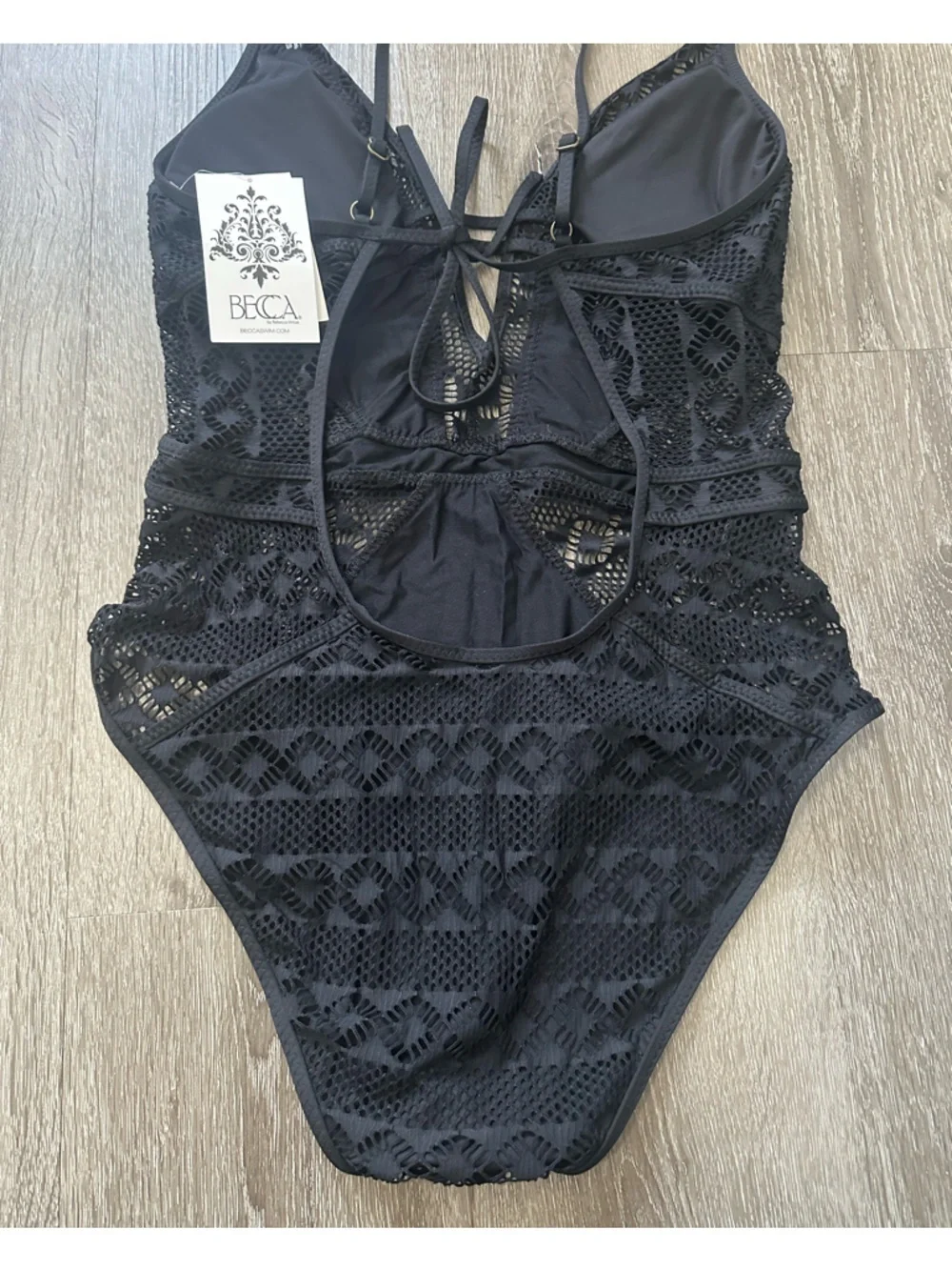 NWT Color Play One-Piece Swimsuit by Rebecca Virtue black Large Plunging V-Neck